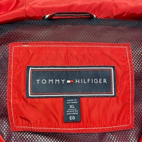 Tommy Hilfiger Jacket Women's XL Crimson Red Hooded Full Zip Windbreaker Coat EC - Picture 15 of 16